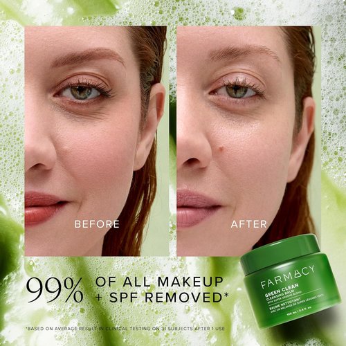 Farmacy Green Clean Makeup Remover Balm - Waterproof Oil Cleanser for Face | Hydrates & Softens Skin with Super Greens & Papaya (200ml)
