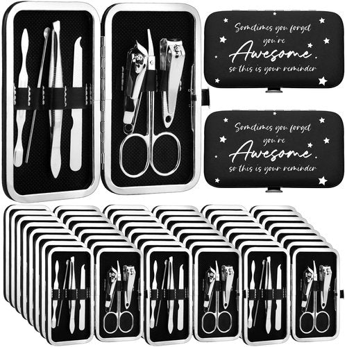 Lanties 24 Set Manicure Kit Bulk Steel Nail Clippers 7 in 1 Stainless Grooming Nail Kit Christmas Appreciation Gift Bulk Professional Pedicure Tool for Adults Women Men Employee Personal Care(Black)