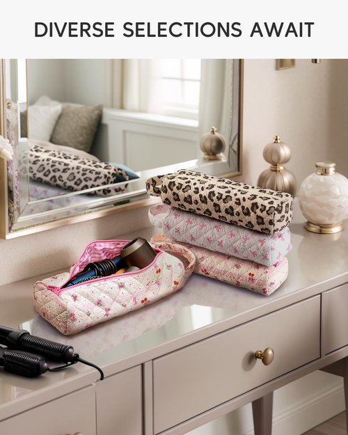 Nixjoro Hair Tool Organizer Quilted Cosmetics Toiletry Organizer Soft Portable Carrying Case for Shark Hair Air Wrap Dryer Case for Women Girls (Cherry)