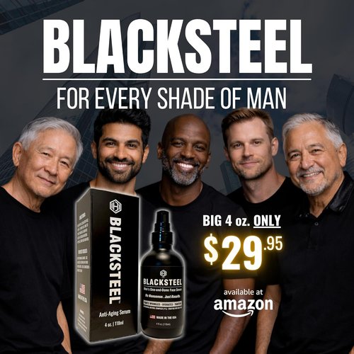 BLACKSTEEL Men's Anti-Aging Face Serum - Retinol & Hyaluronic Acid for Wrinkle Reduction | Fast-Absorbing, Non-Greasy | 4 oz