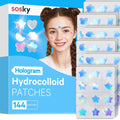 Sosky Hologram Pimple Patches for Face, Hydrocolloid Acne Patches with Salicylic Acid, Cute Star Zit Stickers,Colorful Blemish Covers,144 Count Blue Star Heart Moon Cloud Butterfly Flower