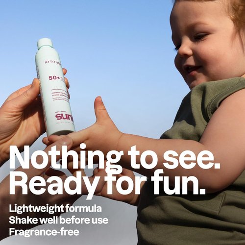 ATTITUDE Baby Mineral Sunscreen Lotion - SPF 50, Broad Spectrum Zinc Oxide, Water-Resistant, Unscented, 3 Oz