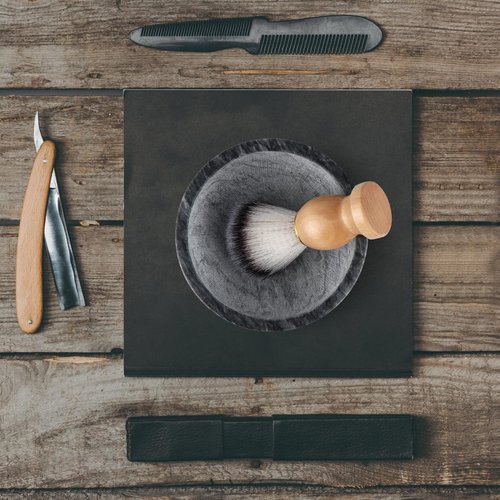 MDLUU Marble Shaving Soap Bowl, 4.7" Shaving Soap and Cream Bowl, Natural Marble Stone Bowl, Keep Lather Warm for Man's Wet Shave (Black)