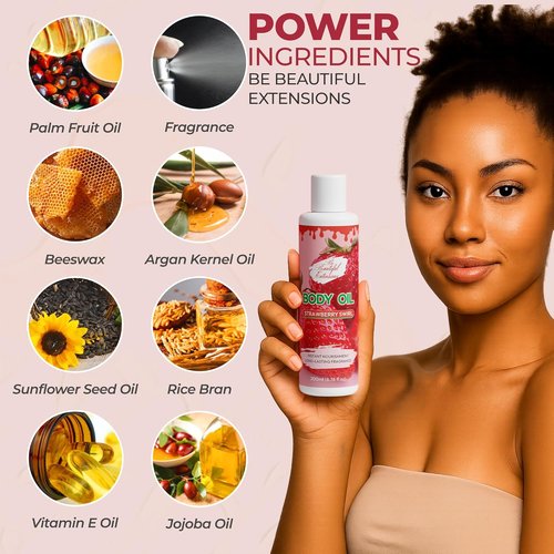 Skiennix Body Oil - Deep Hydration Formula for Nourished, Radiant Skin | Strawberry Scent, 6.76oz