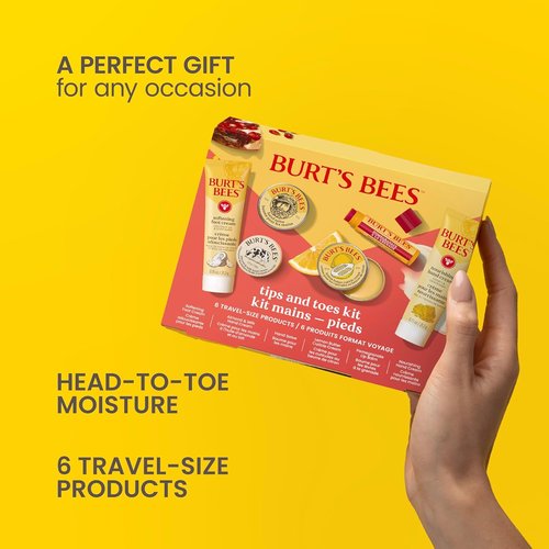 Burt's Bees Tips and Toes Gift Set - 6 Travel Size Moisturizers with Pomegranate Lip Balm & Creams