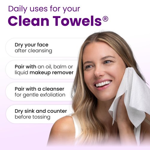 Clean Skin Club Healthy Aging Clean Towels® XL, Smooths Fine Lines Wrinkles & Texture in 6 weeks, Treated for Extra Softness, Disposable Face Towels, Anti Aging Makeup Remover Dry Wipe, 50 count