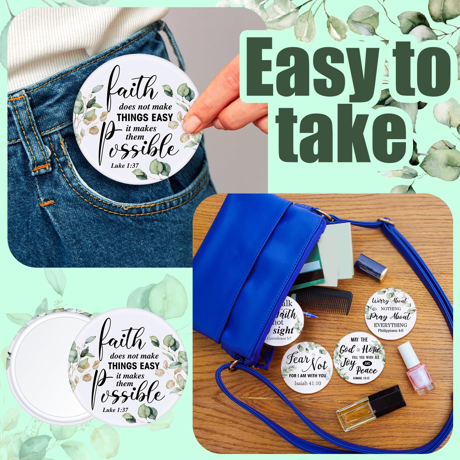 Yaomiao 160 Pcs Christian Gifts Compact Mirror Bulk for Women, Mini Inspirational Bible Verse Scripture Pocket Mirrors, Christmas Religious Gift for Women Employee Coworker Sunday Church Party Favor