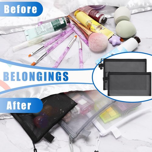 Tivcck 15 Pcs Mesh Zipper Pouch Bags, Nylon Travel Bags, Makeup Pouches for Organizing (Black, 9.5 x 7.5 Inch)