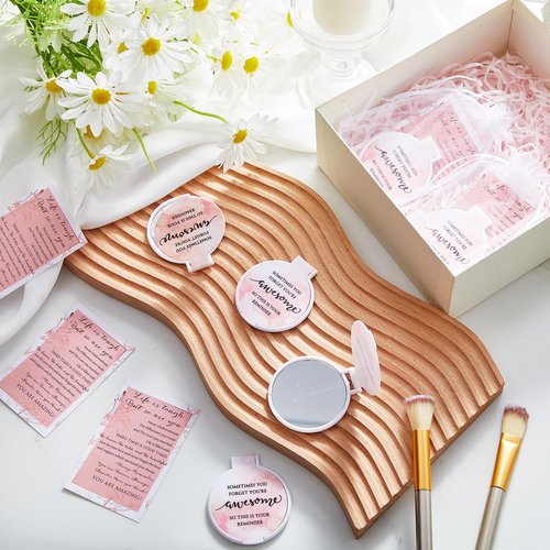 Cinnvoice 25 Set Inspirational Compact Mirror Bulk for Women Sometimes You Forget You're Awesome Motivational 2.76 Inch Small Double Sided Folding Pocket Mirror for Women Lady Mothers Day(Pink Marble)