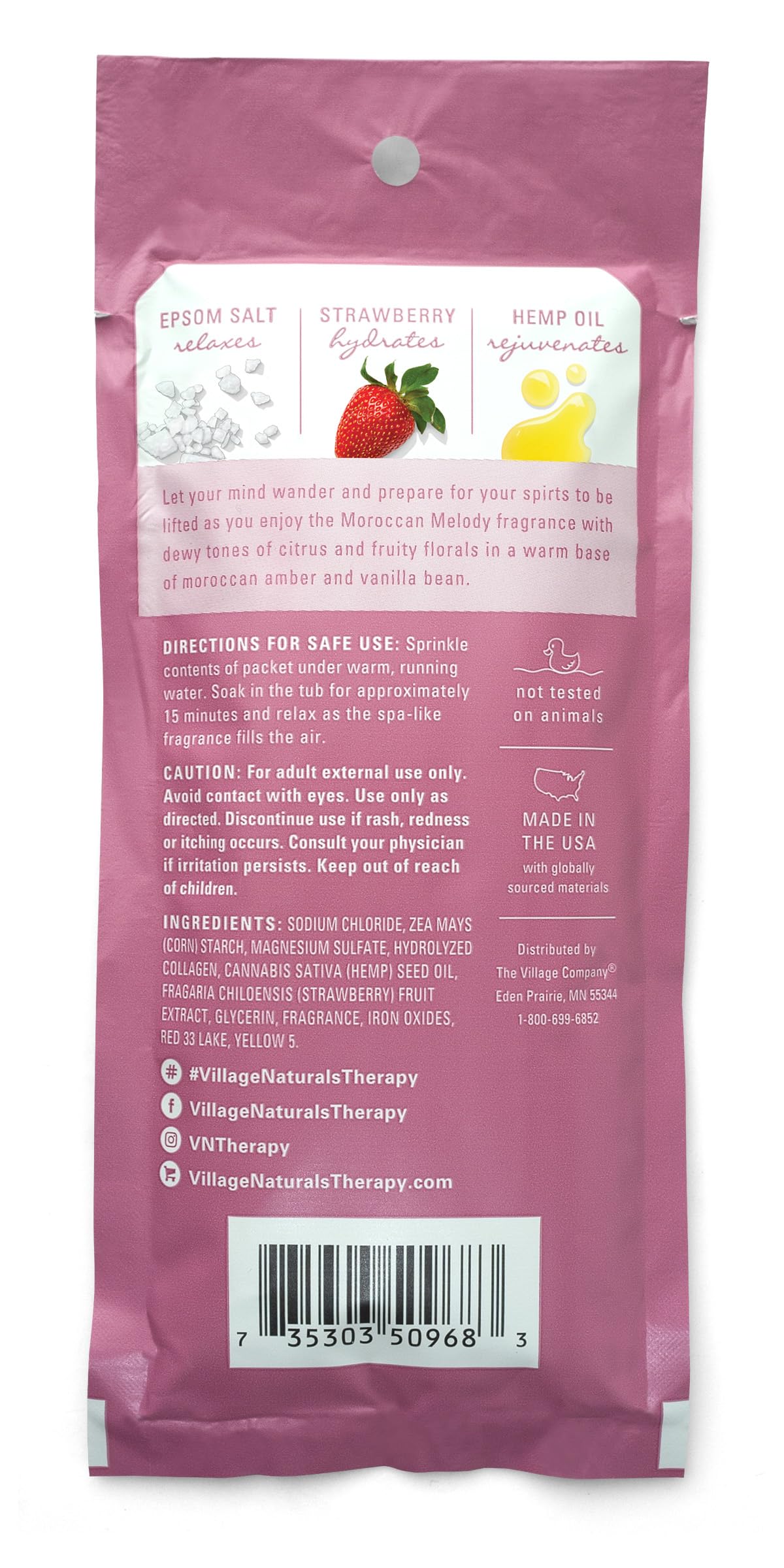 Village Naturals Therapy Glow Concentrated Mineral Bath Soak, Moroccan Melody Scent, 2 oz, Pack of 12
