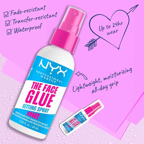 NYX Professional Makeup Face Glue Setting Spray - Waterproof & Transfer-Resistant, 24HR Hold