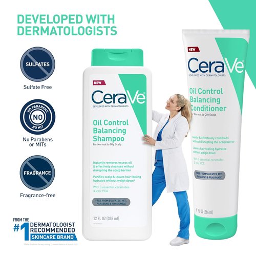 CeraVe Balancing Shampoo - Oil Control Formula With Ceramides & Hyaluronic Acid | 12 oz, Sulfate Free