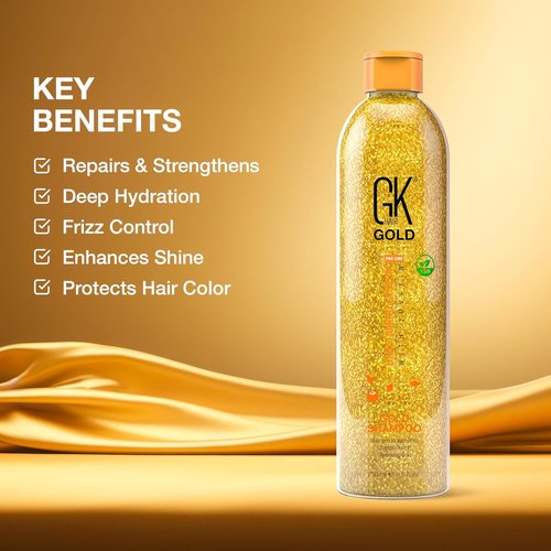 GK HAIR Gold Shampoo - Hydrating Cleanser with Aloe Vera & Shea Butter | 8.5 Oz for Frizz Control & Shine