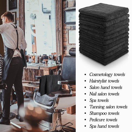 Shimeyao 24 Pack Bleach Proof Towels Microfiber Absorbent Resistant Hair Hand Towels Bulk Quick Dry for Barber Gym Bath Spa Shaving (Black,16 x 29 Inch)