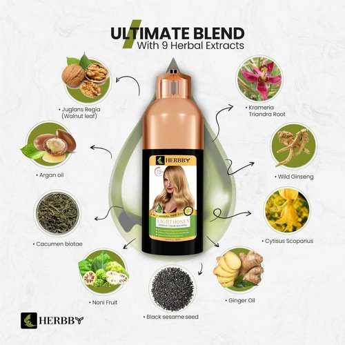 HERBBY Hair Color Shampoo - Gray Hair Coverage & Color Transformation with 9 Herbal Extracts | 500ml Light Honey Color, Long-Lasting Shine