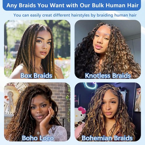 Human Braiding Hair for Boho Braids 18Inch 120g 12A Deep Water Wave Braiding Hair for Curly Boho Hair Braiding Knotless Bulk Bohemian Natural Black