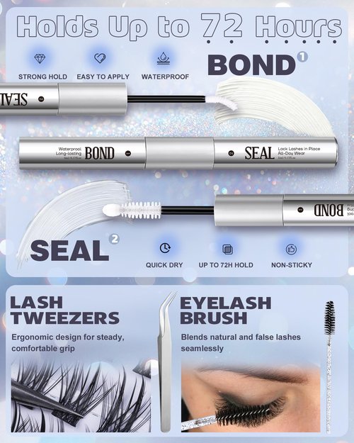 Geeneiya Natural Lash Clusters Kit Short Eyelash Clusters Kit 10-12-14MM Wispy Cluster Lashes C Curl Cluster Eyelash Extensions Clean Girl Makeup Lash Extension Kit with Waterproof Lash Bond and Seal