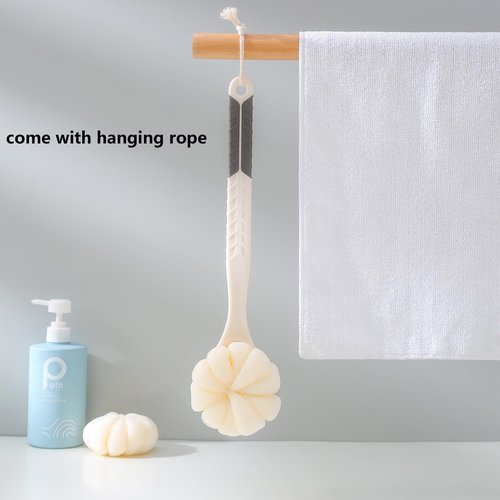 Arswin Shower Body Brush with Bristles and Large Pumpkin Loofah,Back Scrubber Bath Mesh Sponge with Anti-Slip Curved Long Handle for Skin Exfoliating,Massage Bristles for Wet or Dry,Men Women (Grey)