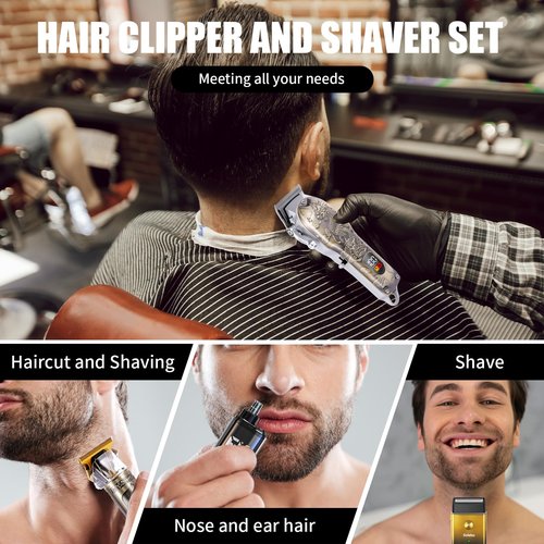 soieho Hair Clipper for Men Set Cordless Electric Hair Clipper T-Shaped Beard Trimmer Nose Hair Trimmer Electric Shaver Professional Haircutting and Beauty Kit