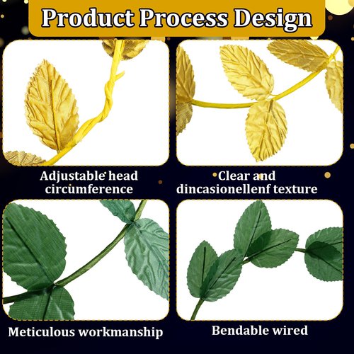 Suncalla 40 Pcs Greek Headband for Toga Party, 7.28 Inch Gold and Green Laurel Wreath Headbands, Greek Roman Goddess Headbands, Golden Leaf Crown Headpiece for Women, Toga Party Decor and Photo Props