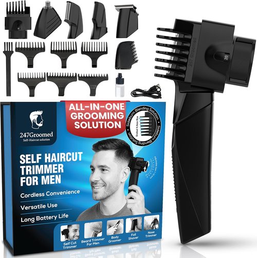 247 Groomed Self Haircut Trimmer - Auto Blending Hair Clippers with Adjustable Fade Guide (1-20mm)