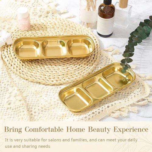 Teenyyou 4 Pcs DIY Esthetician Bowls Face Mask Tray Esthetician Supplies Stainless Steel Gold Compartment Serving Tray Women Skincare Products for Spa Salon Aesthetician Beauty, Nail Art (Medium)