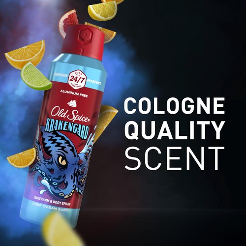 Old Spice Aluminum Free Body Spray for Men, 24/7 Odor Protection, 24/7 Lasting Fragnance & Freshness, Cologne Quality Scent, Krakengard with Deep Ocean Scent, 5.1 oz (Pack of 2)