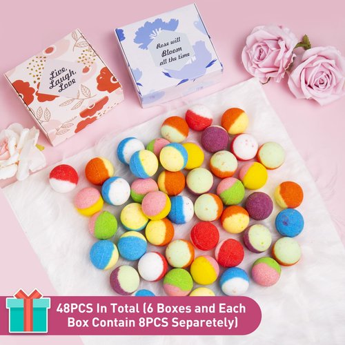 kainga Recka 48 Natural & Organic Bath Bombs for Women and Kids, Rich in Essential Oils, Relaxation and Stress Relief, BathBombs Gift Set for Mothers Day, Christmas, Valentines Day & Birthday