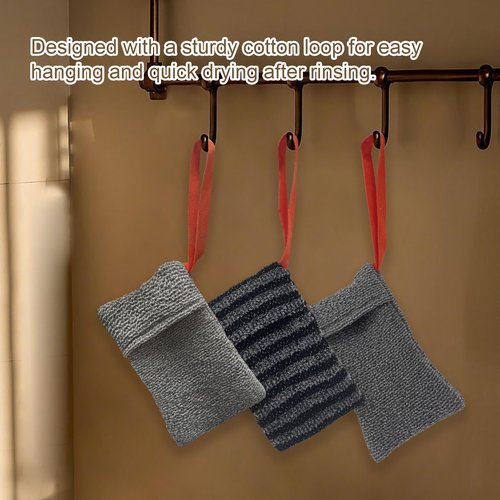 Beiskll 4 Pack Soap Bag Deep and Gentle Exfoliating,Bar Soap Pouch Saver Pocket, Body Scrubber Shower Bath Sponge Loofah (Grey)