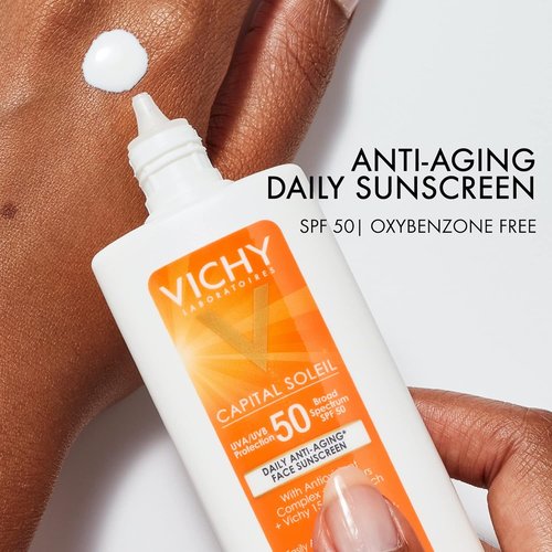Vichy Capital Soleil Face Sunscreen SPF 50 - Anti-Aging Protection for Sensitive Skin | Travel Size, Oxybenzone Free