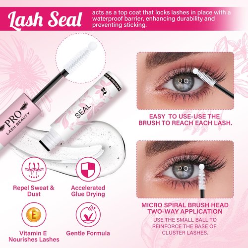 PROLASHBEAUTY Lash Cluster Glue Clear Lash Glue Lash Bond and Seal for Eyelash Clusters 2-3S Fast Drying Waterproof Strong Hold 72H+ Eyelash Glue (10ml, Clear Bond & Clear Seal)