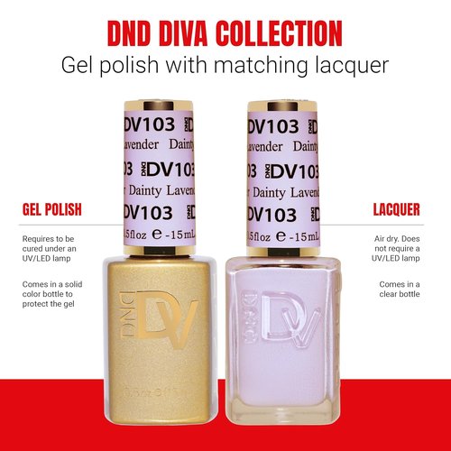 DND Gel Polish Coquette Collection - UV/LED Gel & Air Dry Nail Lacquer Duo | 103 Dainty Lavender, 0.5 Fl Oz