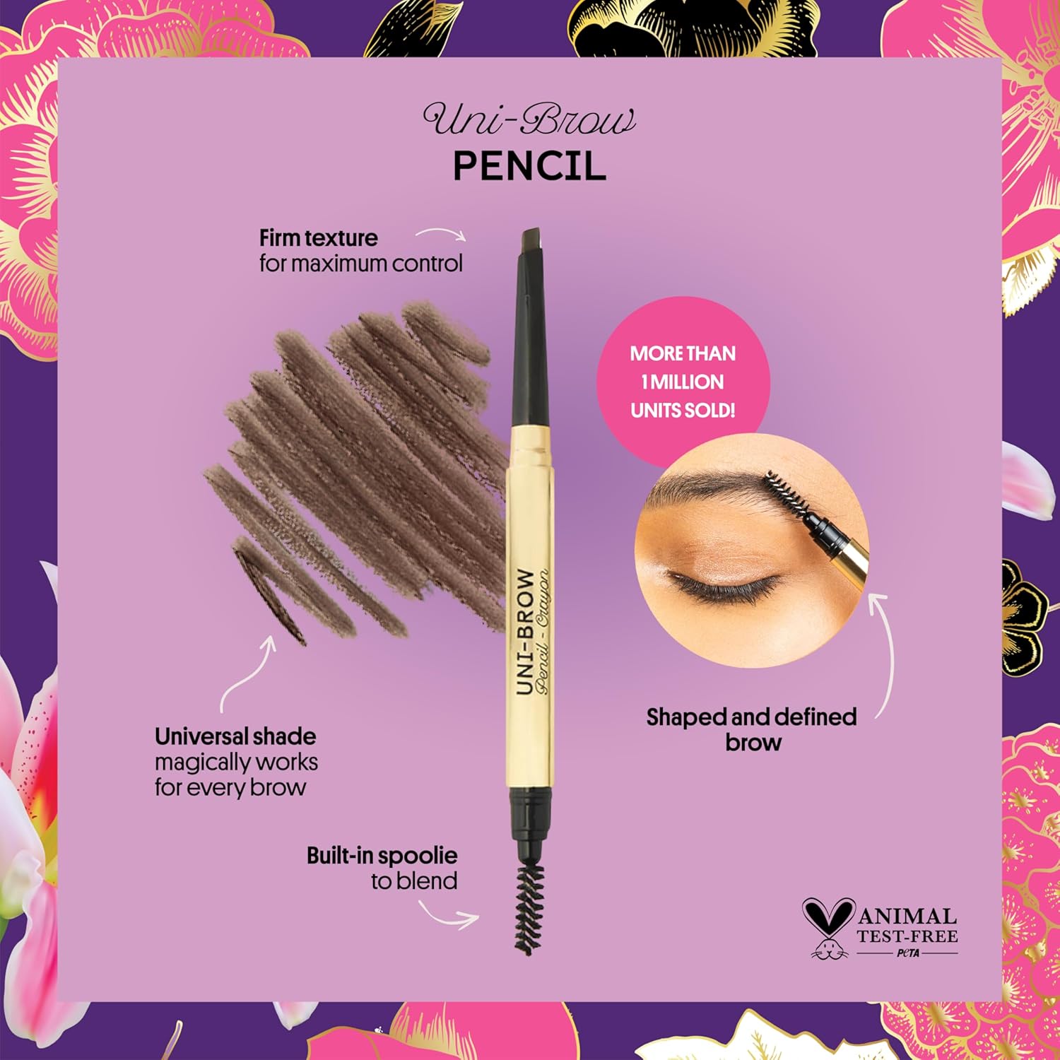 Winky Lux Uni-Brow Eyebrow Pencil - Dual-Ended Waterproof Brow Definer with Spoolie | Universal Shade for Natural Brows (Brown, Blonde, Taupe)