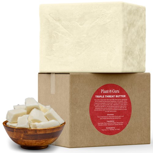 Plant Guru Triple Threat Body Butter 5 lbs. Bulk - Blend of Shea, Mango & Coconut Oil - 100% Pure Natural Raw Unrefined Moisturizer For Dry Skin, Face And Hair. Great For Lip Balm and Soap Making