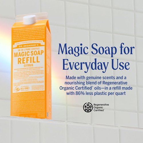 Dr. Bronner's Pure-Castile Liquid Soap Refill - Citrus, 32 oz, 2-Pack | Vegan & Non-GMO, Multi-Use Formula