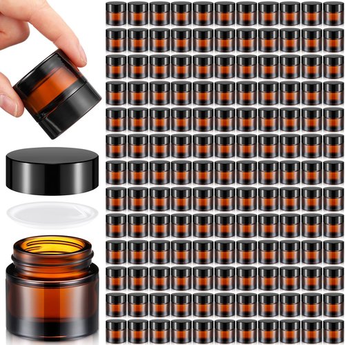 Norme 140 Pack 10ml Glass Cosmetic Jars with Lids, Refillable Sample Containers for Lip Balm, Cream, Lotion, Travel Size, Inner Liner, Wide Mouth(Amber)