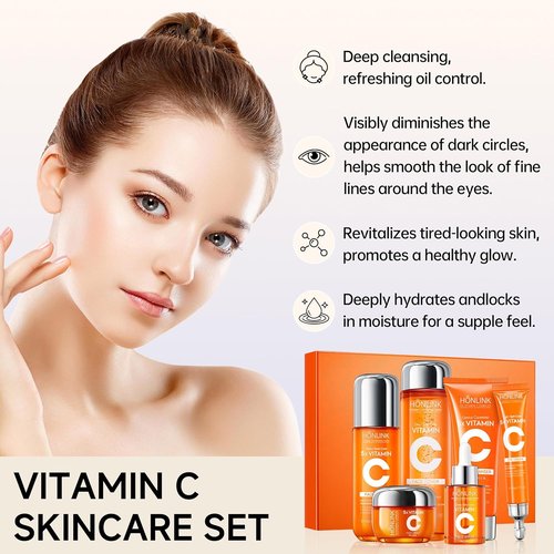 Skiennix 6-Piece Hydrating Skincare Set - Vitamin C & Niacinamide Face Care Kit | Perfect Valentine’s Day Gift for Women