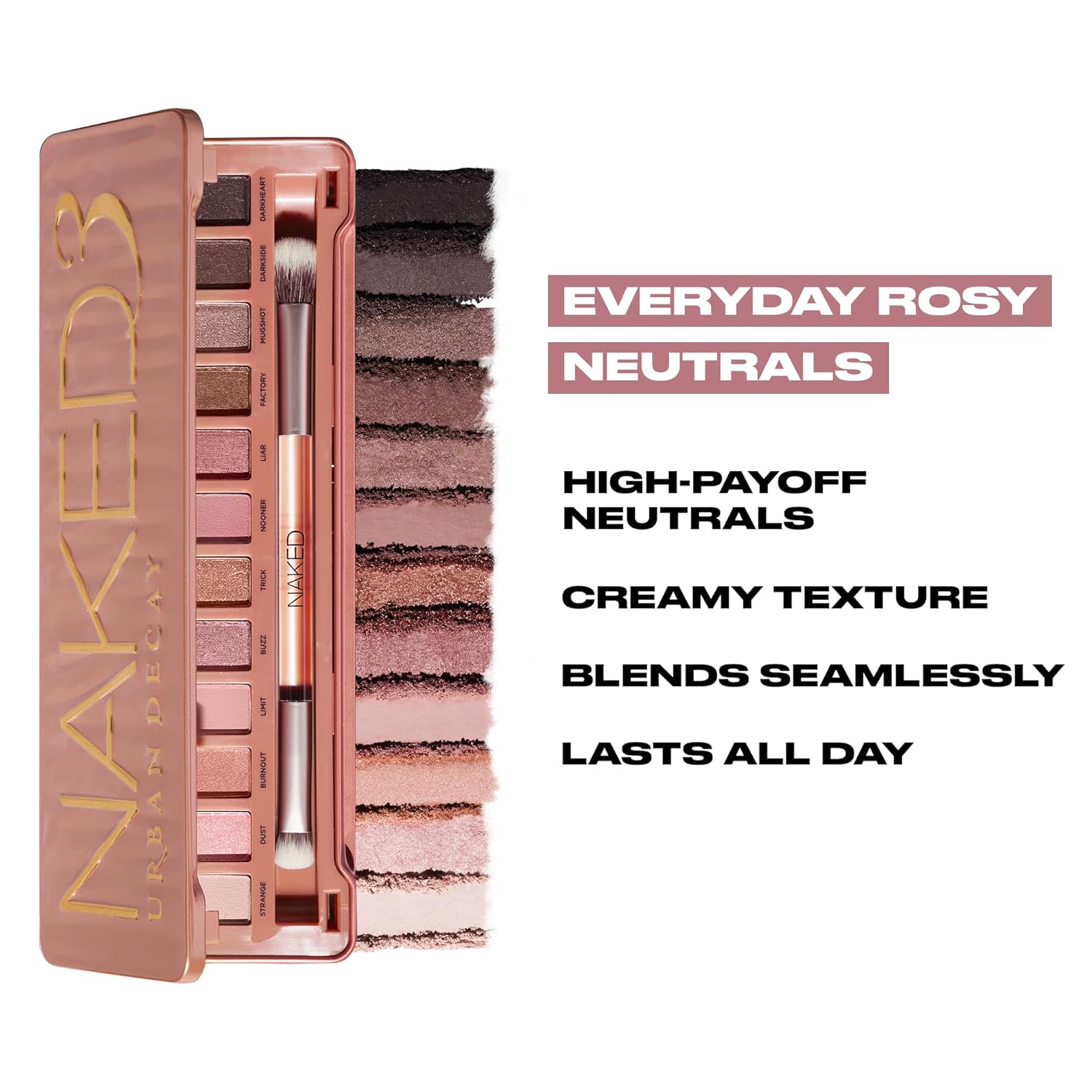Urban Decay Naked 3 Eyeshadow Palette - 12 Soft Pink & Neutral Shades for Natural Glam Makeup
