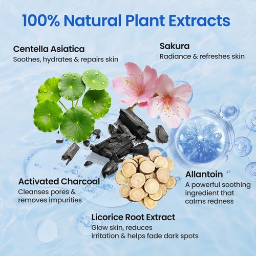Liyawudo Centella hydrating face masks Set (9 Pack) – Hydrating Face Masks with Green Tea, Sakura & Charcoal | Moisturizing Facial Masks for Women | Sensitive & All Skin Types