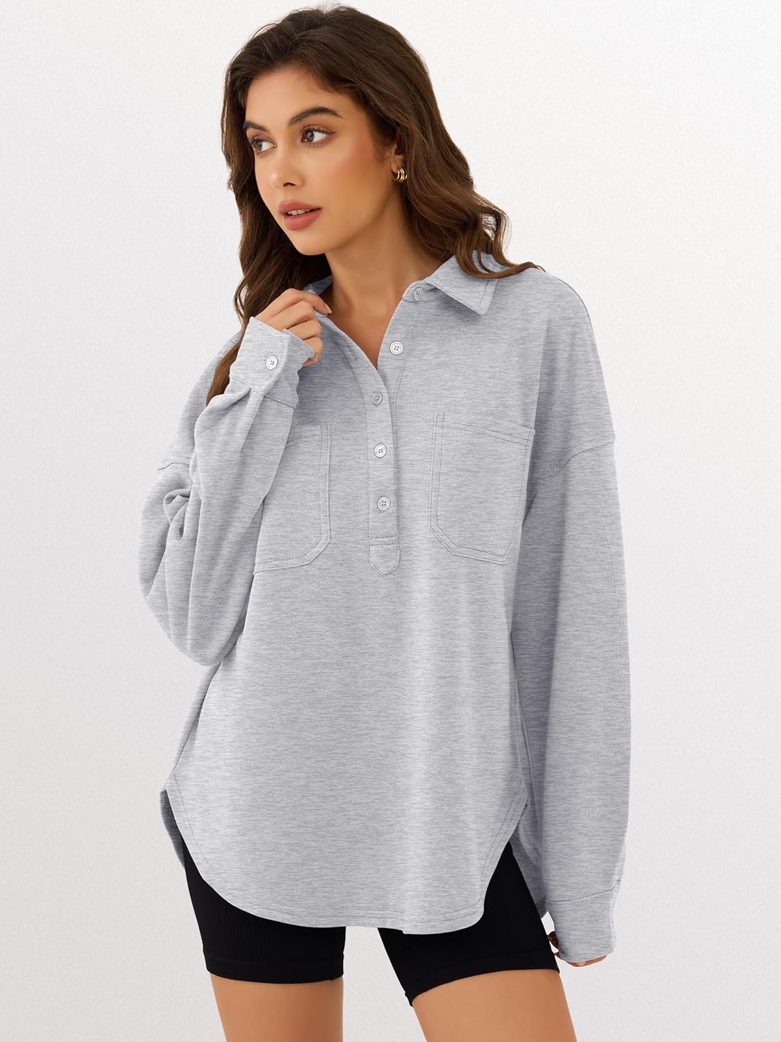 ANRABESS Oversized Sweatshirt for Women - Casual Long Sleeve Tunic with Side Slit & Button Detail | Fall 2025 Fashion
