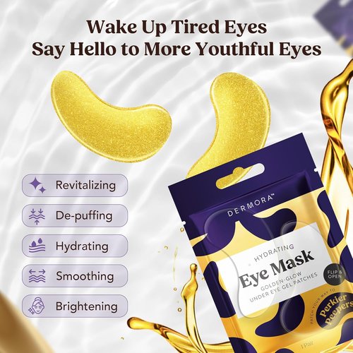 DERMORA Golden Glow Under Eye Patches - Rejuvenating Treatment for Dark Circles & Puffy Eyes | 15 Pairs