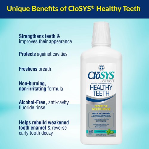 Closys Healthy Teeth Anti-Cavity Oral Rinse Mouthwash with Fluoride, Non-Burning, Non-Irritating – 32 Fl Oz