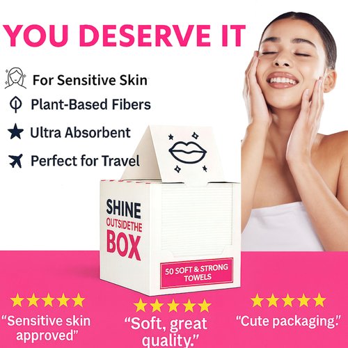 Shimmer Anna Shine XL Disposable Face Towels – 50 Count Ultra-Soft Lint-Free Dry Facial Wipes, 100% Viscose Towels for Skincare, Makeup Removal & Sensitive Skin