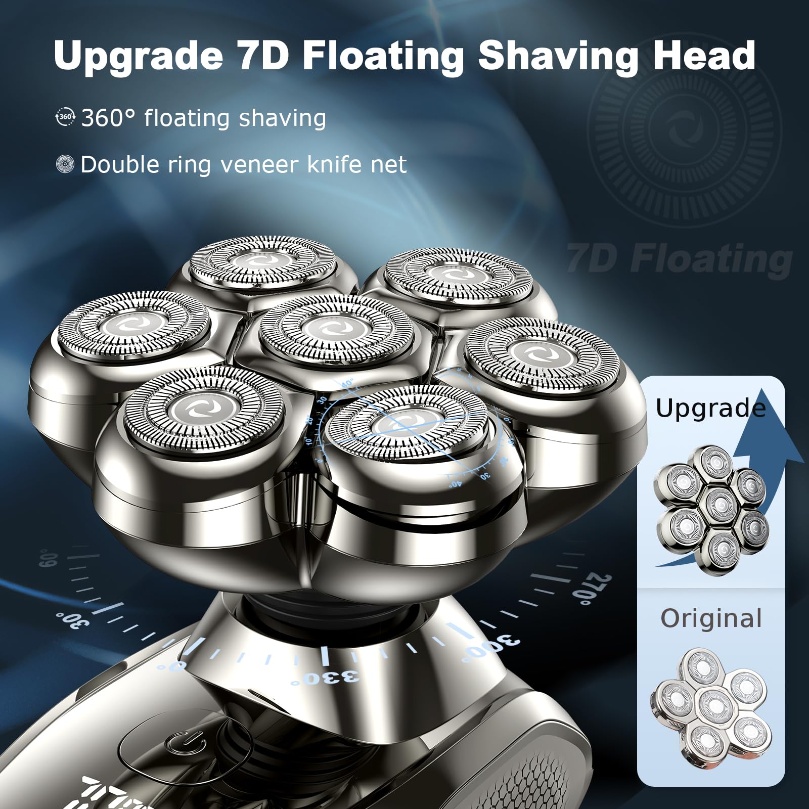 Vylto 7D Head Shavers for Bald Men, Upgrade 5 in 1 Waterproof Electric Razor Men's Grooming Kit, Detachable Wet/Dry Anti-Pinch Head Shavers for Bald Men, LED Display Type-C Charge Head Shaver