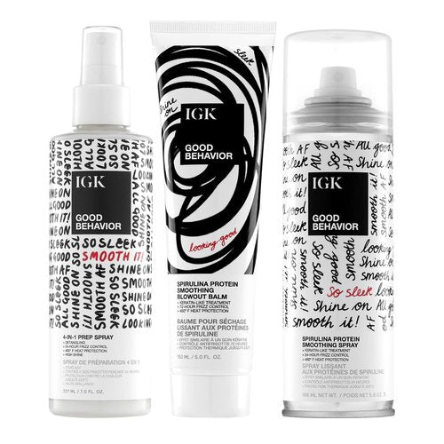 IGK Smoothing Frizz Fighters Kit - Ultimate Anti-Frizz Hair Care Solution | Travel Size Set