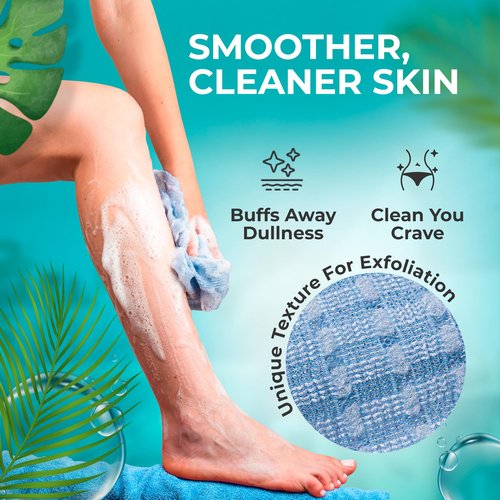BONDI Exfoliating Shower Towel for Smooth Skin - Extra Long - Perfect for Back Scrubbing - Made in Japan