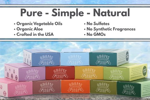 Adams Handmade Soap Variety Pack – 4 Bar Set: Unscented, Peppermint, Lavender, Lemongrass | Vegan, Cold Process, 84% Organic, Essential Oils, USA Made