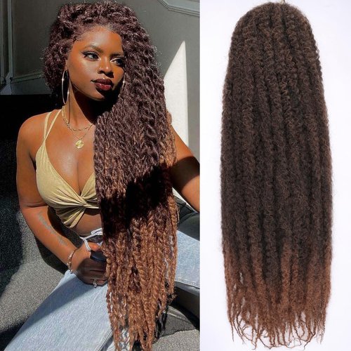 RuiYok 30 Inch Marley Twist Braiding Hair Ombre Brown Marley Hair Crochet Braids 8 Packs Pre-Separated Springy Afro Kinky Twist Hair for Black Women Long Braiding Hair for Crochet Locs Braids T30#