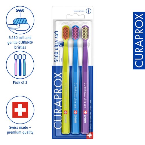 Curaprox CS 5460 Ultra-Soft Toothbrush – Adult Tooth and Gum Care | Super Soft Curen® Bristles for Gentle Cleaning | Blue-Purple, Single Pack
