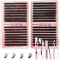 DAODER Thick Short DIY Lash Extension Kit 640pcs 50D 60D 80D 100D Mixed Volume 3D Cluster Eyelash Extensions Fluff D Curl Individual Lashes Clusters with Lash Remover Bond Seal 9-13mm